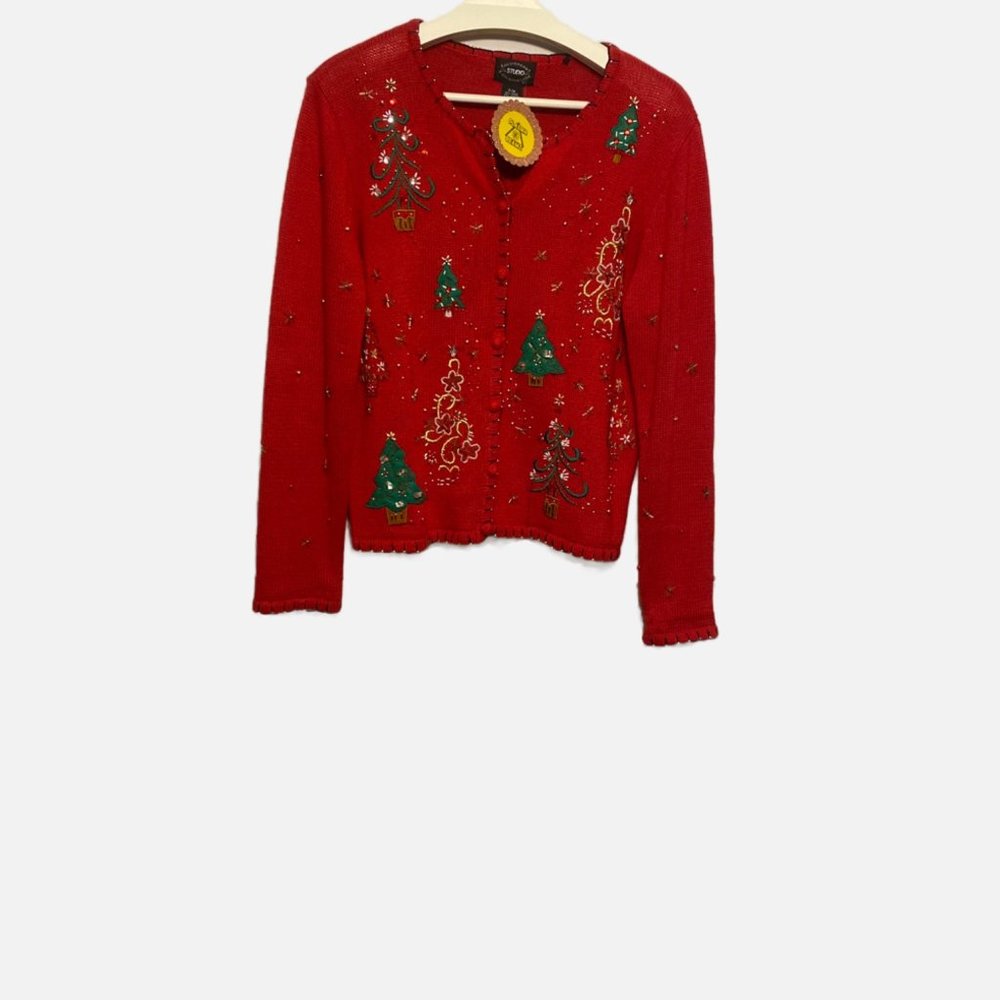 Vintage Designers Studio Originals Red Embellished Christmas Sweater - P…